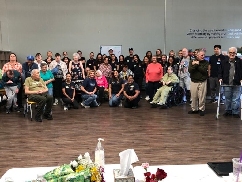 Group shot of participants and Life Skills Coaches from our Senior Day Services in Brea. 