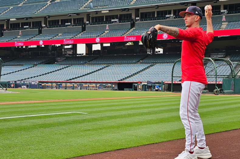 Zach Neto from Los Angeles Angels on the baseball field. 