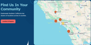 A map of Easterseals SoCal locations that says "find us in your community" 