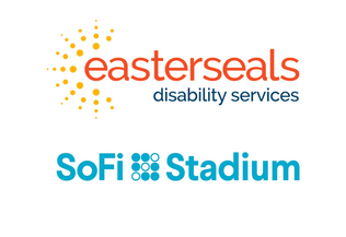 Easterseals Disability Services logo and SoFi Stadium logo side by side. 