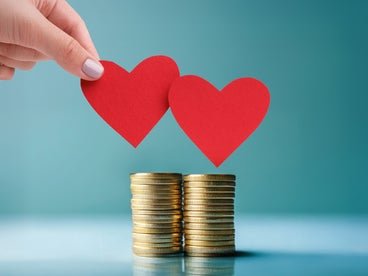 Hearts hovering over coins