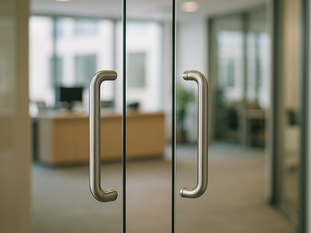 glass doors being opened to a facility